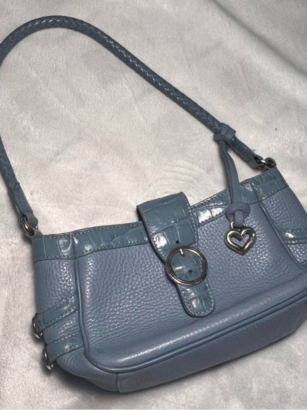 Vintage Brighton Bag - Blue Leather Shoulder Bag with Floral Inside
